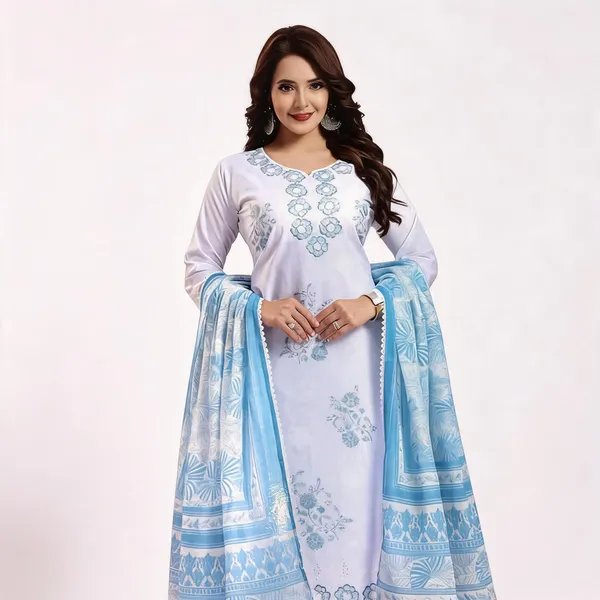 White_Cotton_Embroidered_Printed_Kurta_Set_For_Women