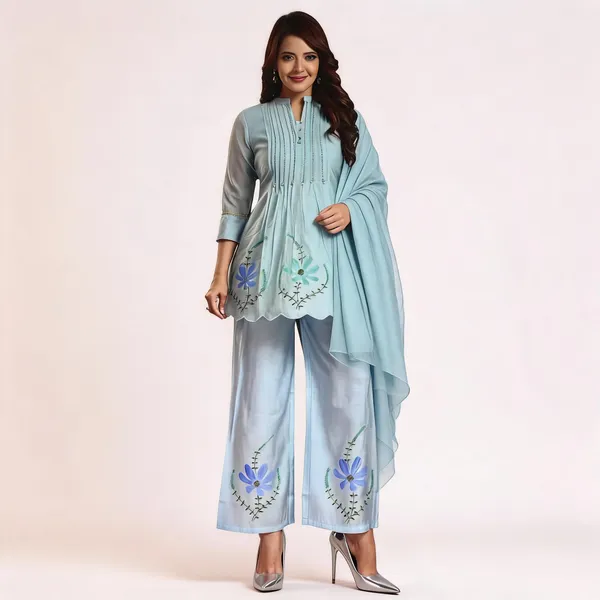 Blue_Chanderi_Silk_Printed_Coord_Set_For_Women