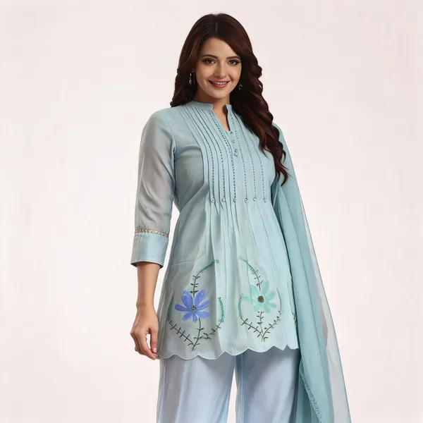 Blue_Chanderi_Silk_Printed_Coord_Set_For_Women