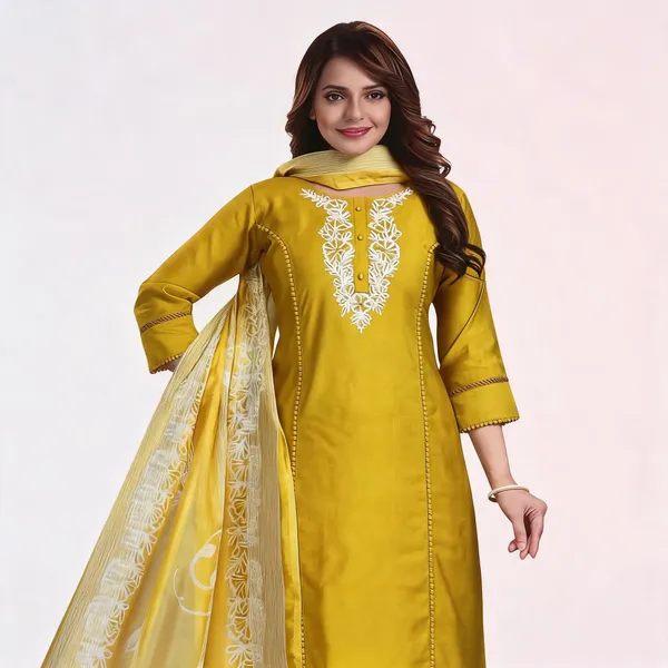 Yellow_Vichitra_Embroidered_Kurta_Set_For_Women