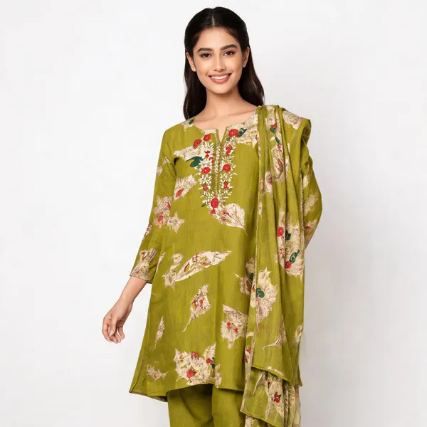 Green_Vichitra_Embroidered_Kurta_Set_For_Women
