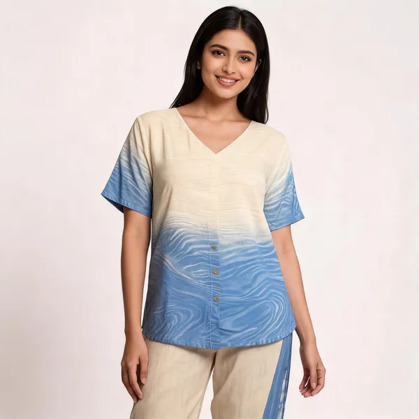 Blue_Khadi_Cotton_V-Neck_Embroidered_Coord_Set_For_Women