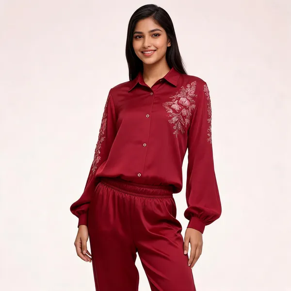 Maroon_Satin_Printed_Coord_Set_For_Women