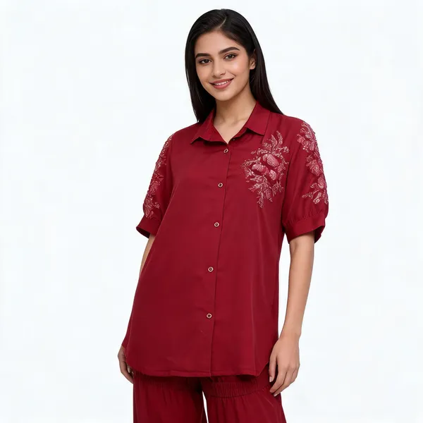 Maroon_Satin_Printed_Coord_Set_For_Women