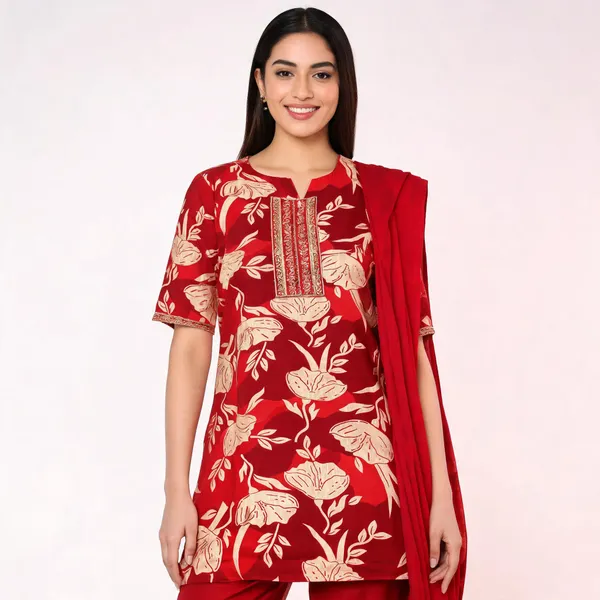 Red_Satin_Printed_Kurta_Set_For_Women