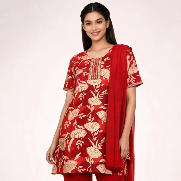 Red_Satin_Printed_Kurta_Set_For_Women
