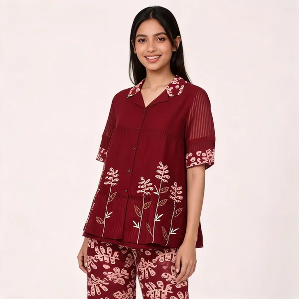 Maroon_Satin_Printed_Coord_Set_For_Women