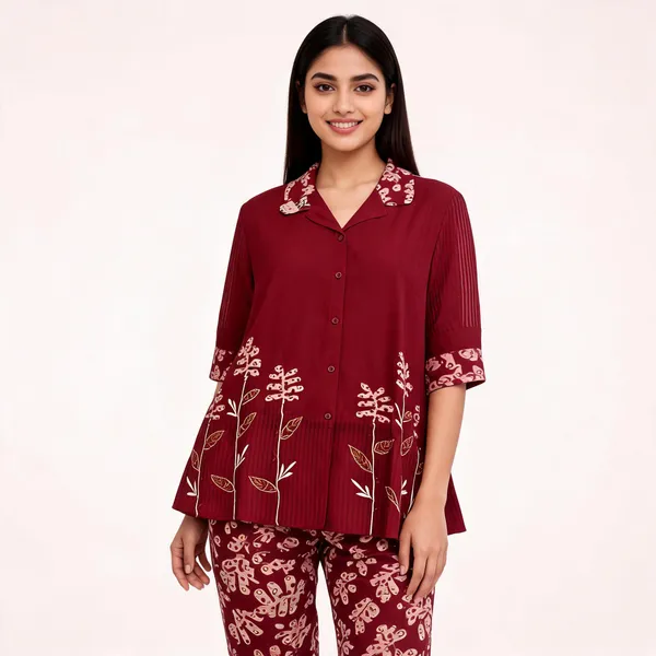 Maroon_Satin_Printed_Coord_Set_For_Women