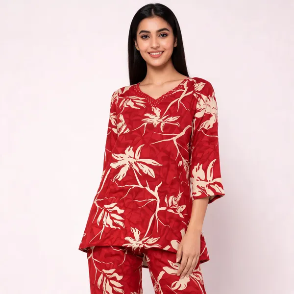 Maroon_Rayon_Printed_Coord_Set_For_Women