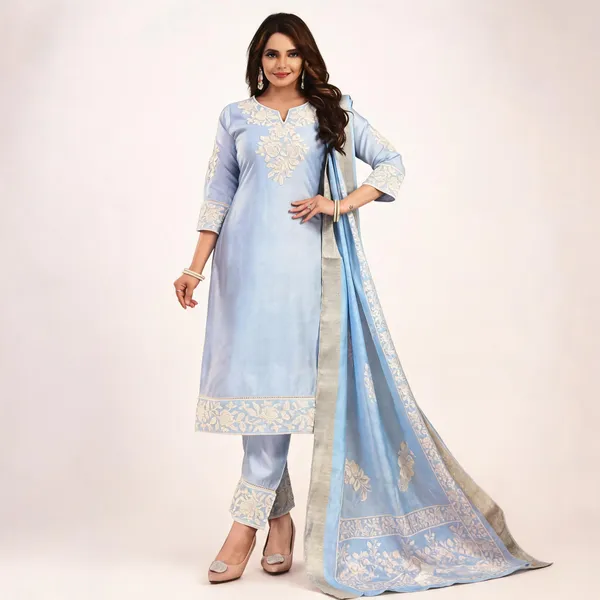 Blue_Satin_Embroidered_Kurta_With_Pant_And_Dupatta_For_Women