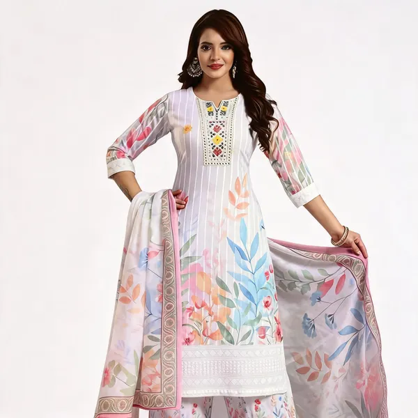 Cream_Cotton_Chikankari_Printed_Kurta_With_Pant_Dupatta_For_Women