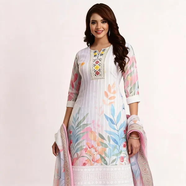 Cream_Cotton_Chikankari_Printed_Kurta_With_Pant_Dupatta_For_Women