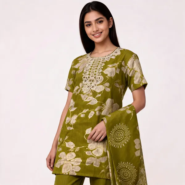 Green_Satin_Neck_Embroidered_Kurta_With_Pant_Dupatta_For_Women