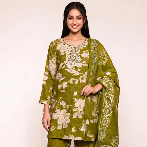 Green_Satin_Neck_Embroidered_Kurta_With_Pant_Dupatta_For_Women