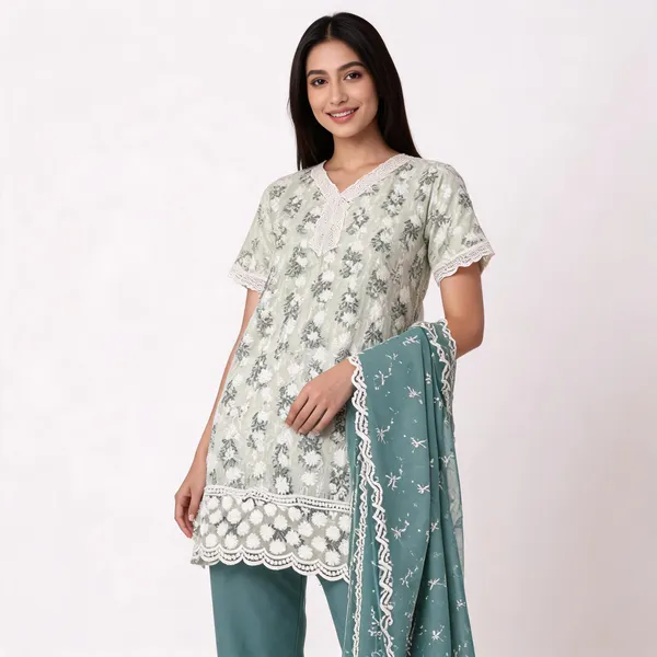 Lavender_Cotton_Lucknowi_Embroidered_Kurta_With_Pant_Dupatta_For_Women