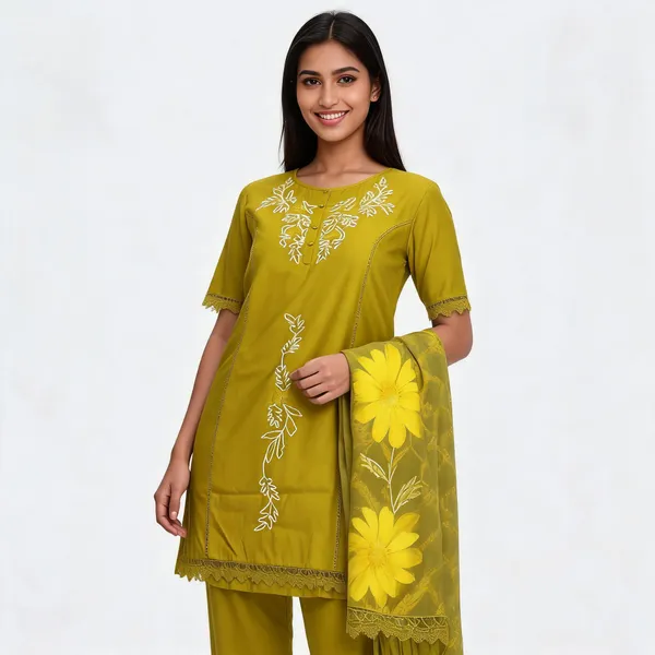 Green_Satin_Printed_Kurta_With_Pant_Dupatta_For_Women
