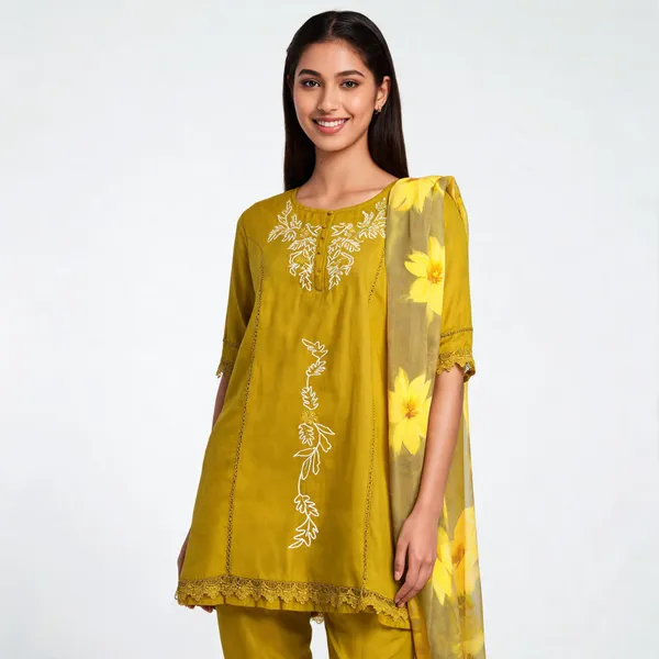 Green_Satin_Printed_Kurta_With_Pant_Dupatta_For_Women