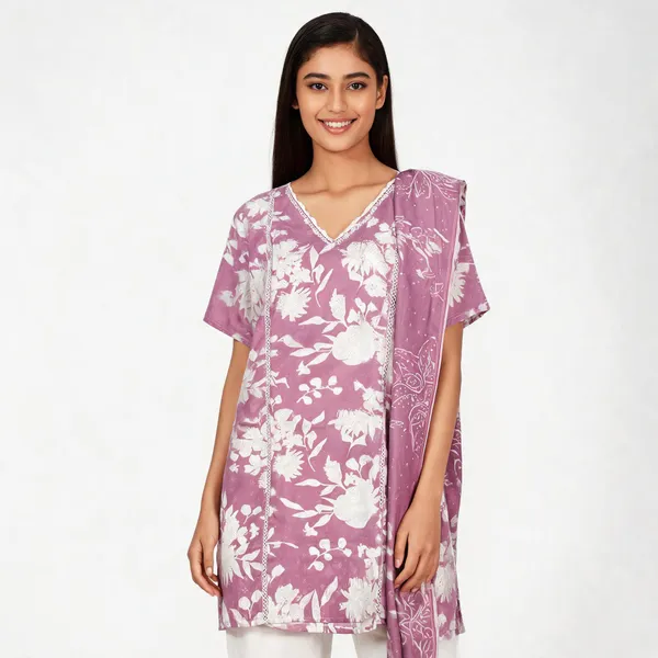 Lavender_Muslin_Neck_Embroidered_Kurta_With_Pant_Dupatta_For_Women