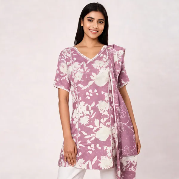 Lavender_Muslin_Neck_Embroidered_Kurta_With_Pant_Dupatta_For_Women