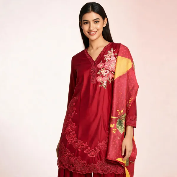 Maroon_Satin_Rayon_Floral_Embroidered_Palazzo_Set_For_Women