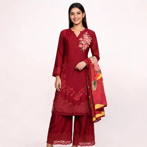 Maroon_Satin_Rayon_Floral_Embroidered_Palazzo_Set_For_Women
