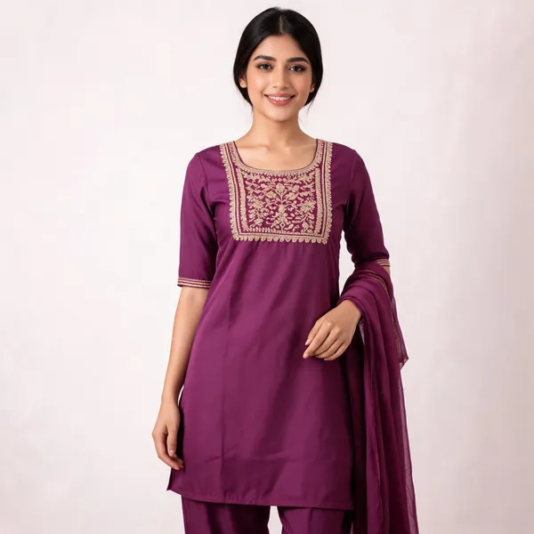 Wine_Satin_Embroidered_Top_Pant_And_Dupatta_For_Women