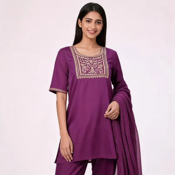 Wine_Satin_Embroidered_Top_Pant_And_Dupatta_For_Women