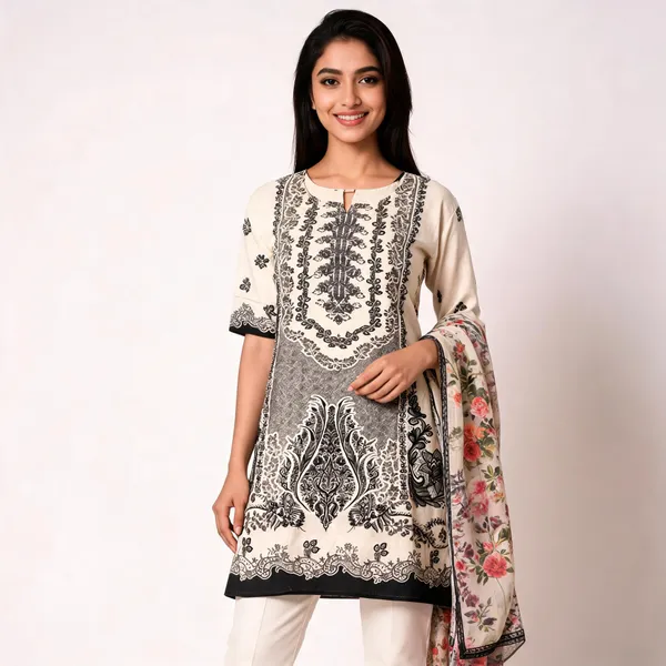 White_Cotton_Printed_Top_Pant_And_Dupatta_For_Women