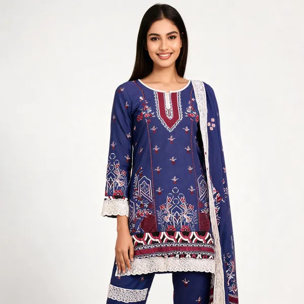 Blue_Cotton_Printed_Top_Pant_And_Dupatta_For_Women
