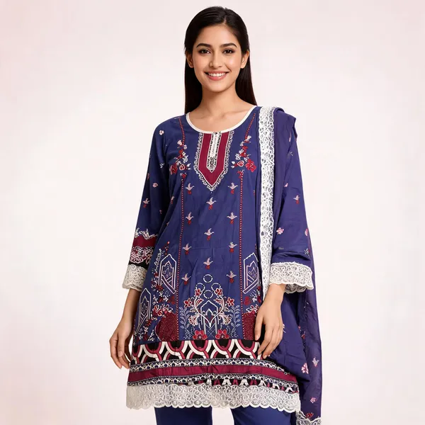 Blue_Cotton_Printed_Top_Pant_And_Dupatta_For_Women