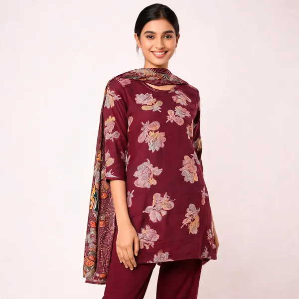 Wine_Muslin_Printed_Neck_Embroidered_Top_Pant_And_Dupatta_For_Women