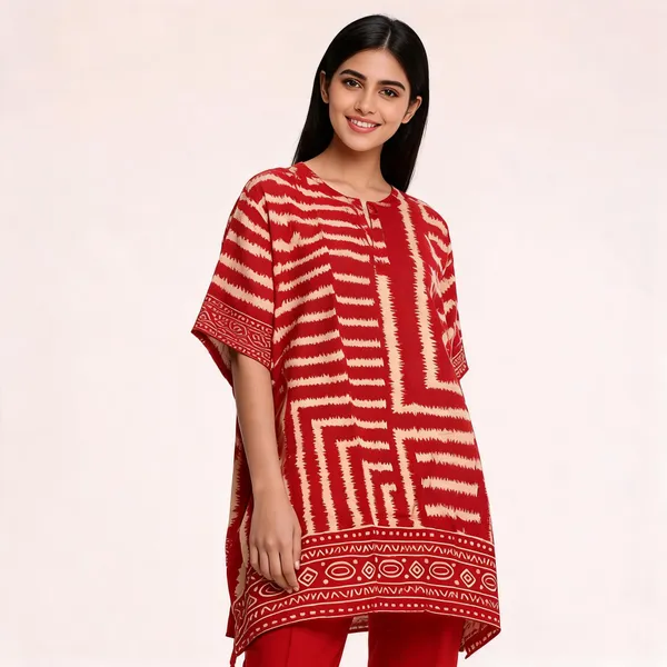 Red_Satin_Printed_Kaftan_Fish_Tail_Cordset_For_Women
