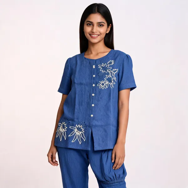 Blue_Satin_Embroidered_Cordset_Top_And_Pant_For_Women