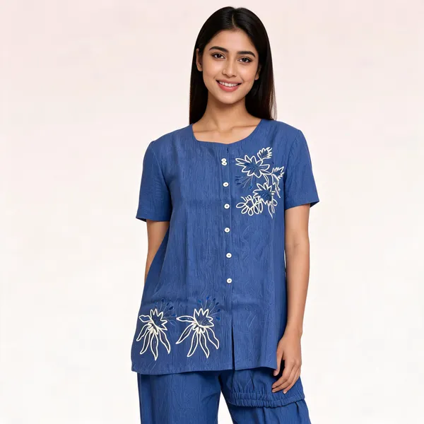 Blue_Satin_Embroidered_Cordset_Top_And_Pant_For_Women