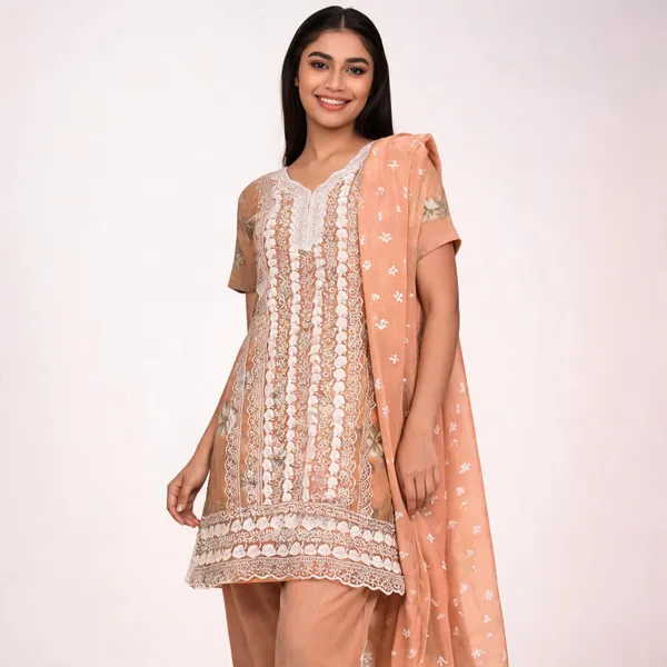 Peach_Cotton_Lucknowi_Embroidered_Top_Pant_Dupatta_Set_For_Women