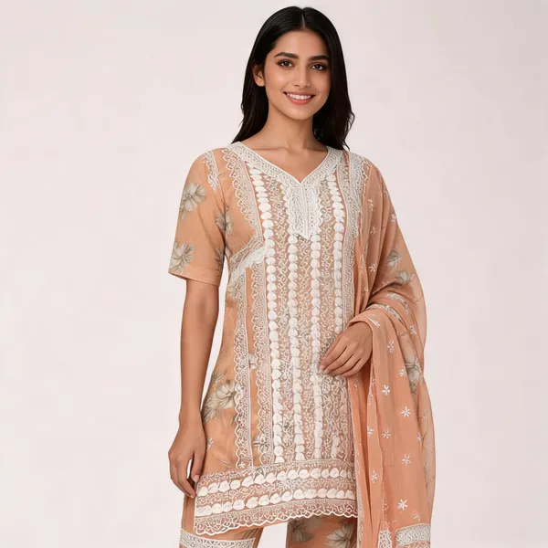 Peach_Cotton_Lucknowi_Embroidered_Top_Pant_Dupatta_Set_For_Women