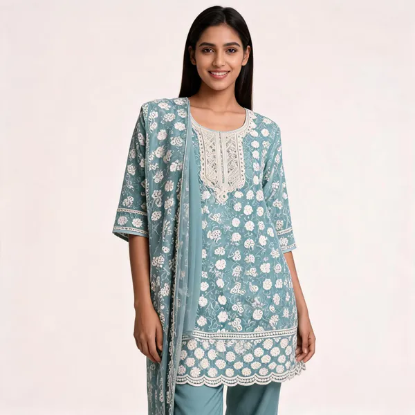 Blue_Cotton_Lucknowi_Embroidered_Top_Pant_Dupatta_Set_For_Women