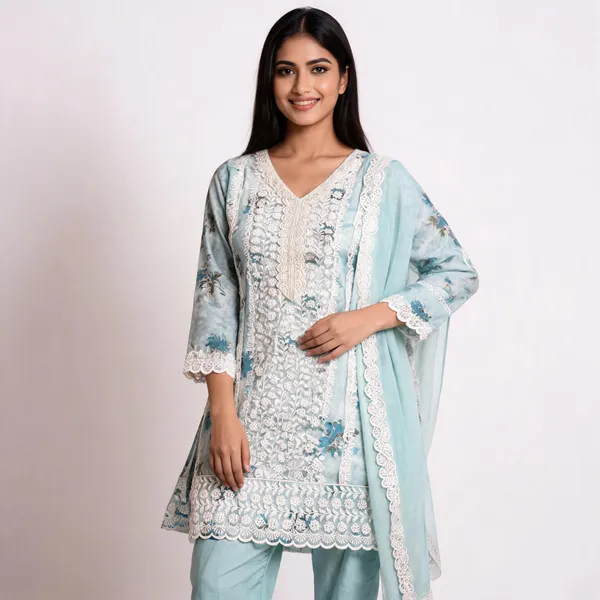 Blue_Cotton_Lucknowi_Embroidered_Top_Pant_Dupatta_Set_For_Women