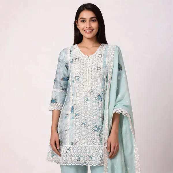 Blue_Cotton_Lucknowi_Embroidered_Top_Pant_Dupatta_Set_For_Women