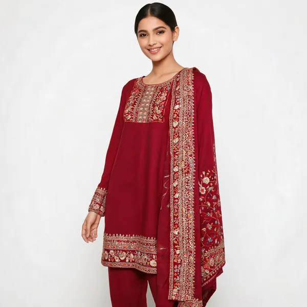 Rani_Vichitra_Embroidered_Border_Top_Pant_Dupatta_Set_For_Women