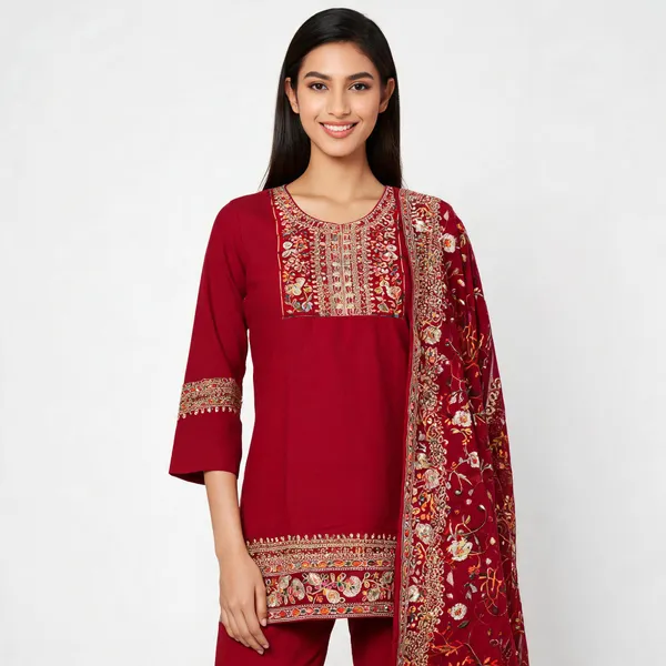 Rani_Vichitra_Embroidered_Border_Top_Pant_Dupatta_Set_For_Women