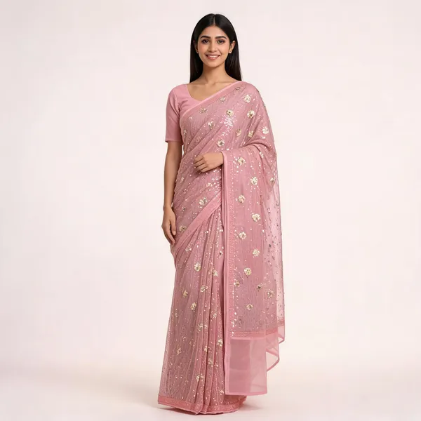 Pink_Georgette_Saree_With_Blouse_Piece_For_women