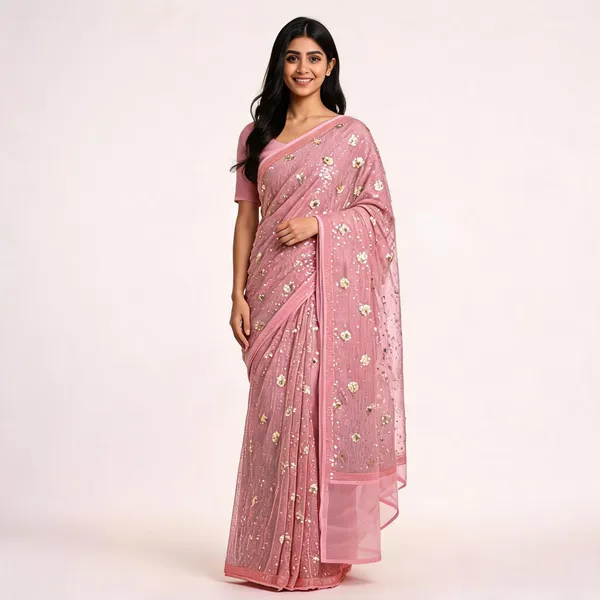 Pink_Georgette_Saree_With_Blouse_Piece_For_women