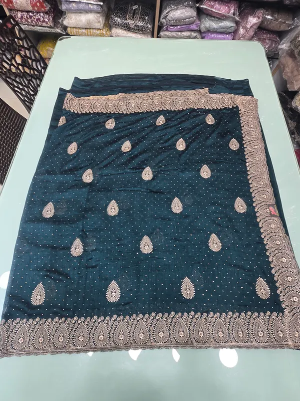 vichitra_silk_sellf_embrodery_work_and_heavy_zari_border_with_stone