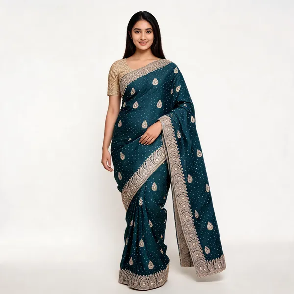 Green_Vichitra_Saree_With_Blouse_Piece_For_women