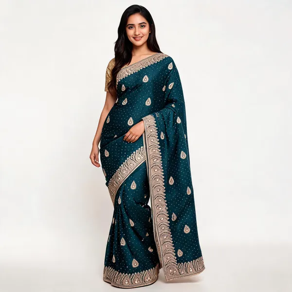 Green_Vichitra_Saree_With_Blouse_Piece_For_women