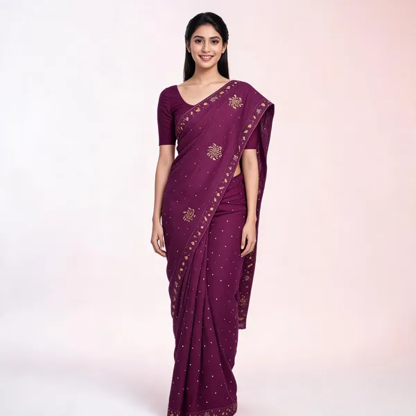 Wine_Georgette_Saree_With_Blouse_Piece_For_women