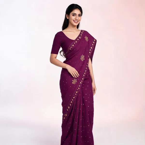 Wine_Georgette_Saree_With_Blouse_Piece_For_women