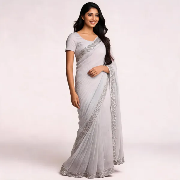 Silver_Georgette_Saree_With_Blouse_Piece_For_women