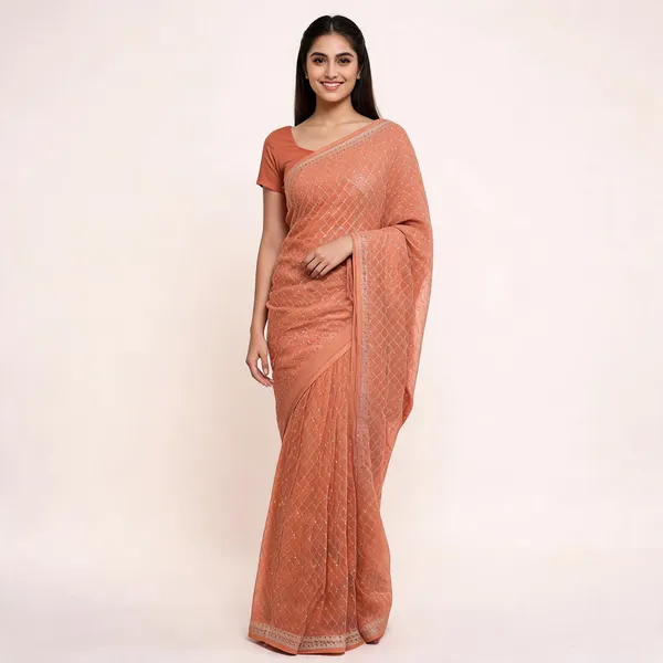 Pitch_Georgette_Saree_With_Blouse_Piece_For_women